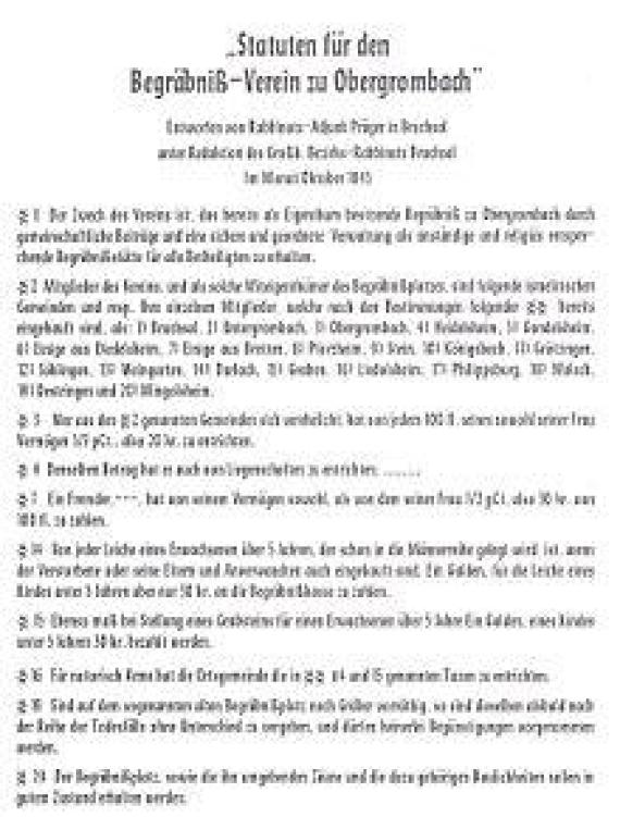 Excerpt from the statutes of the Begräbnis-Verein of 1845