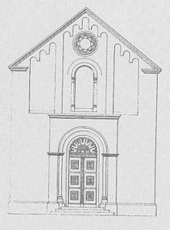 Front view of the synagogue in Enniger, construction drawing 1869