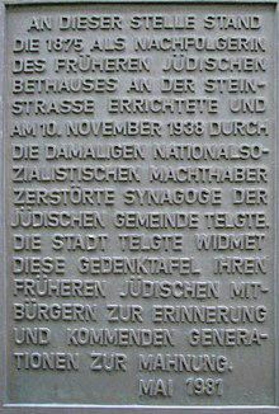 Memorial plaque at the site of the Telgte synagogue, Königstraße.