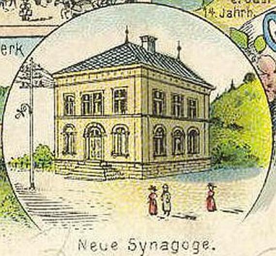 Die ehemalige Synagoge in Adelsheim auf einer historischen Postkarte