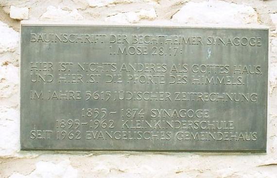 Memorial plaque at the former synagogue in Bechtheim