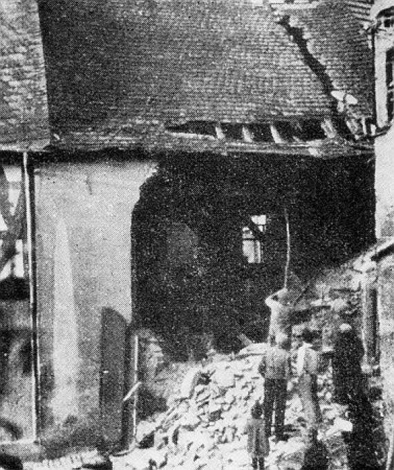 Das Synagogengebäude in Camberg nach der Zerstörung 1938.