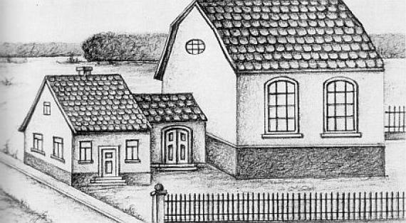 Former synagogue building in Eppertshausen - reconstructed lead drawing by J. Müller.