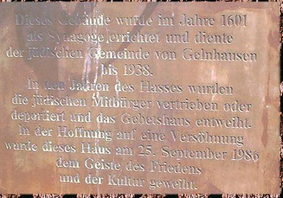 Information board / memorial inscription at the former synagogue Gelnhausen