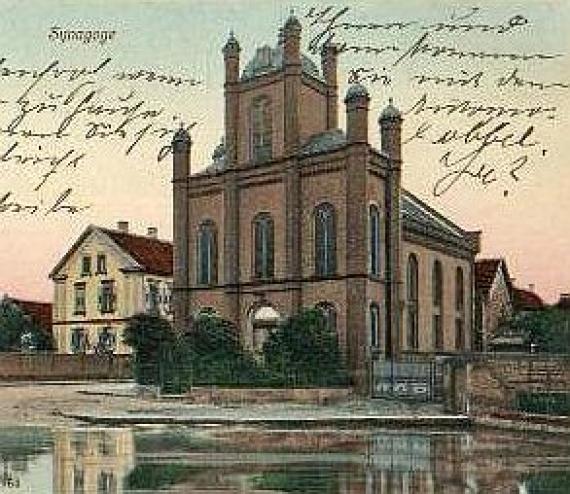 Die Synagoge von Groß-Gerau - kolorierte historische Karte