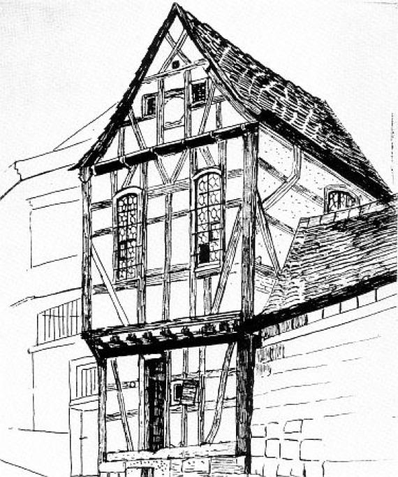 Die ehemalige Synagoge in Lengfeld (Zeichnung des \\\"alten Hauses in der Salzgasse\\\" vom September 1942) The former synagogue in Lengfeld (drawing of the "old house in the Salzgasse" from September 1942)