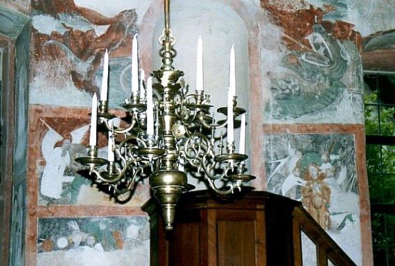 Original chandelier in the former synagogue Obergrombach. The chandelier from the 19th century was purchased by the Jewish community for the synagogue.