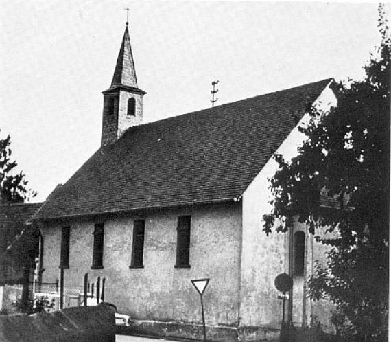 Die ehemalige Synagoge in Rimbach als katholische Kirche in den 1960er-Jahren