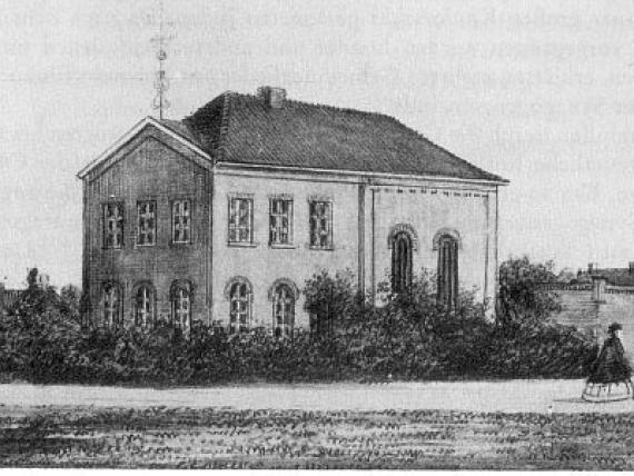 Die Synagoge in Varel (Bleistiftzeichnung um 1860).