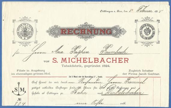 Letterhead of the S. Michelbacher tobacco factory on an invoice