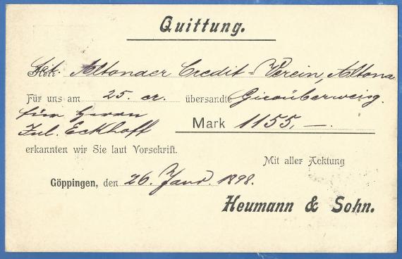 Business postcard of the company Heumann & Sohn