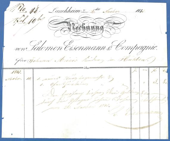 Invoice issued on November 26, 1843