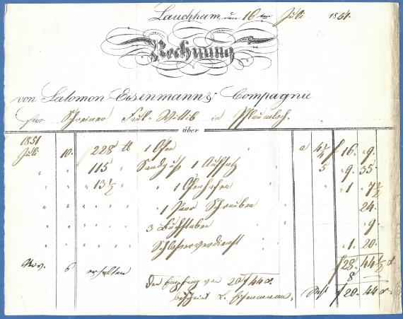 Invoice issued on July 16, 1851