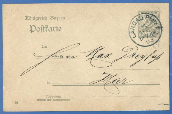 Postkarte privat an Herrn Max Dreyfuß