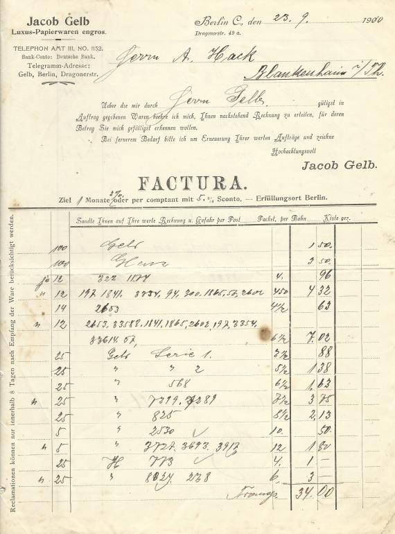 Company invoice from September 23, 1900