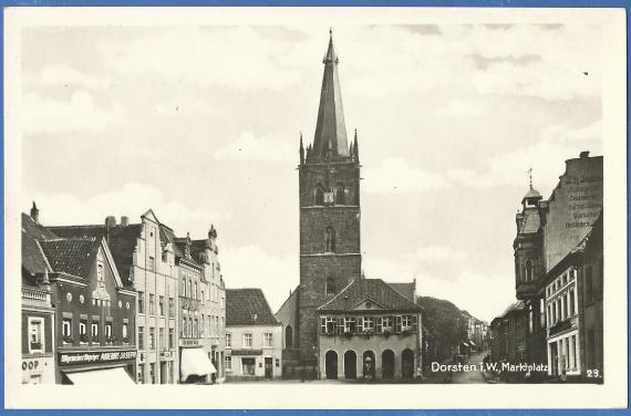 Historische Ansichtskarte von Dorsten - Marktplatz mit Geschäften Historical picture postcard of Dorsten - market place with stores