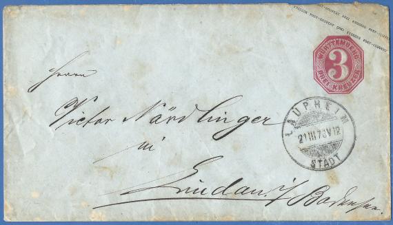 Envelope addressed to Mr. Victor Noerdlinger, mailed March 21, 1878