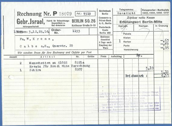 Invoice from December 3, 1925