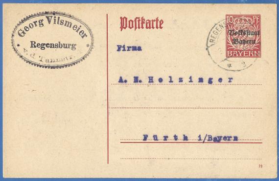 Postkarte geschäftlicher Art, adressiert an Firma A. N. Holzinger, versandt am 9. August 1919