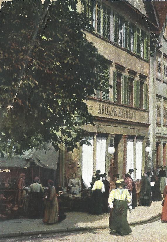 Textile store Adolph Heimann around 1907, detail enlargement picture postcard