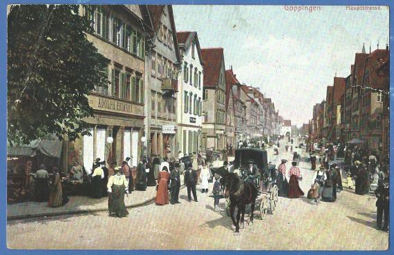 Historische Ansichtskarte von Göppingen mit der Hauptstraße um 1907