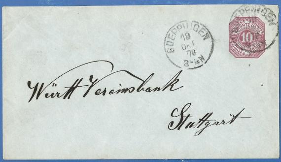 Briefkuvert, versandt von Adolph Heimann an die Württ. Vereinsbank am 18. Oktober 1878