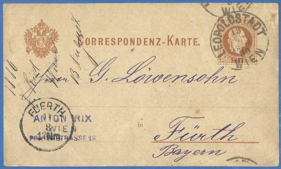 Postkarte geschäftlicher Art an Herrn G. Löwensohn, versandt am 13. August 1880