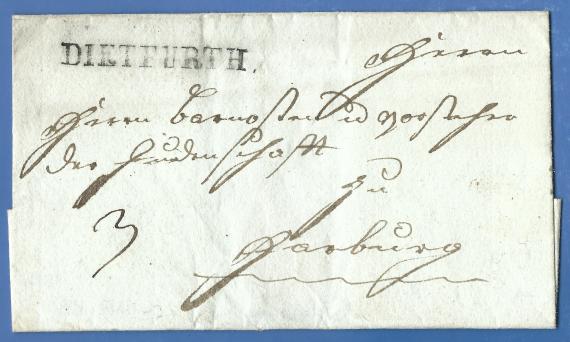 Envelope from 1828, addressed to Mr. Barnoßen and head of the Jewish community in Harburg.