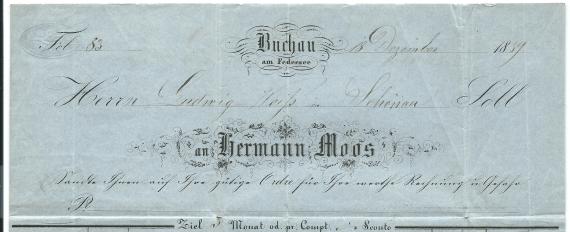 Brief - Rechnung von Hermann Moos, - versandt am 18.12.1859  - Brief - Innenseite - Ausschnittvergrößerung Briefkopf