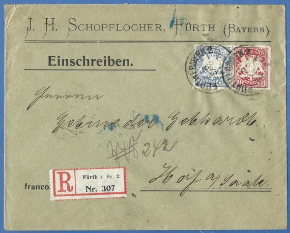 Briefumschlag der Firma „H. F. Schopflocher", versandt am 6. September 1908