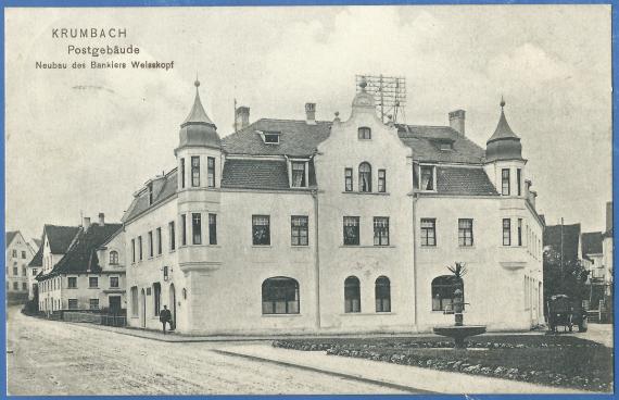 Historical picture postcard - post office building - new building of the banker Weiskopf, sent on 19 March 1906