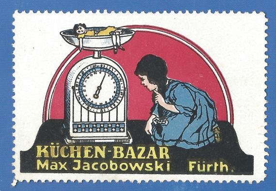 Historische Werbemarke um 1910 - Max Jacobowski - Küchenbazar