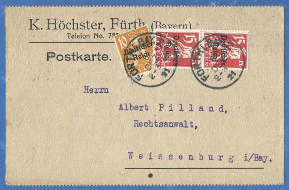 Company postcard from K. Höchster - mailed December 6, 1921