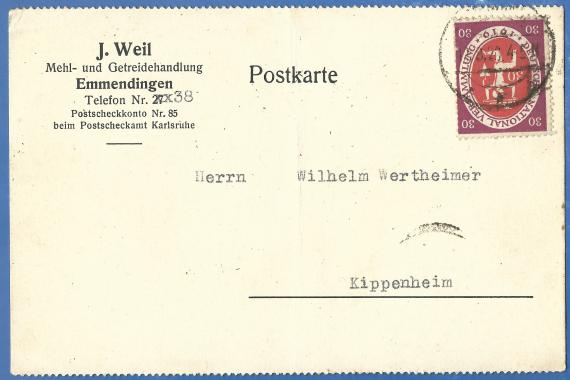  Postkarte geschäftlicher Art an Herrn Wilhelm Wertheimer