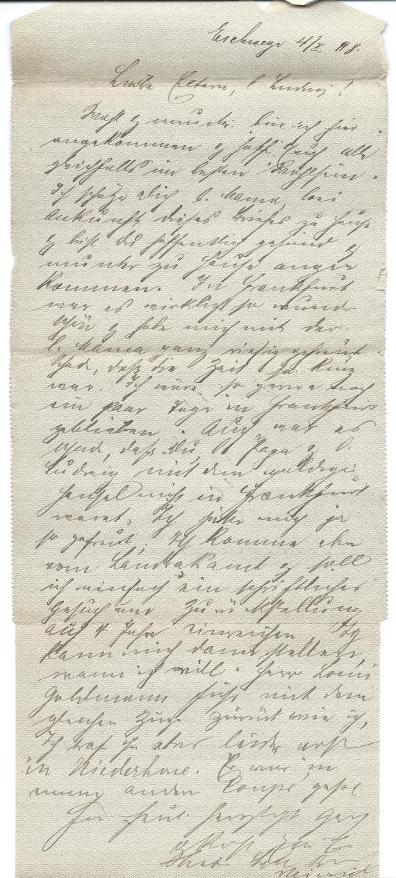 Briefinnenseite Card letter to Mr. Obermayer & Cassel, Cigar-Import, Augsburg, Fuggerhaus, mailed January 4, 1898, inside of letter