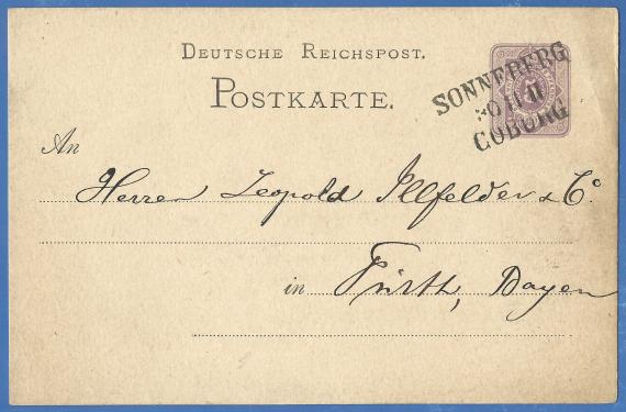 Postkarte geschäftlicher Art an Herrn Leopold Illfelder & Co, versandt um 1875 - Kartenvorderseite