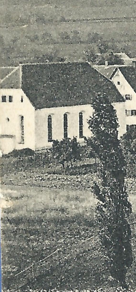 Ansichtskarte Oberdorf am Ipf mit Synagoge aus der Zeit um 1912 - Ausschnittvergrößerung Synagoge