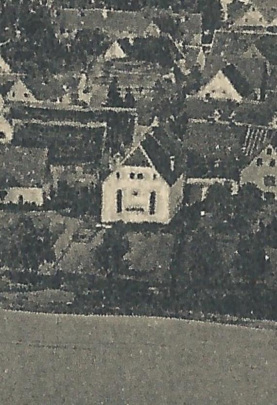 Ansichtskarte Oberdorf - Blick auf Oberdorf mit Synagoge - aus der Zeit um 1917 - versandt als Feldpost am 18. Juli 1917 - Ausschnittvergrößerung Synagoge