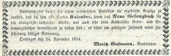 Advertisement bookbinder Moritz Gutmann