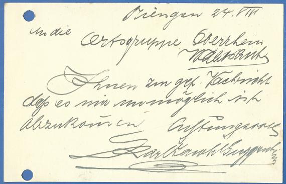 Business postcard from the Karl Jacob Guggenheim clothing store, mailed August 25, 1929 - back of card