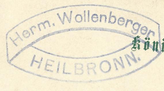 Firmenstempel "Herm. Wollenberger - Heilbronn" auf historischer Postkarte aus dem Jahr 1896