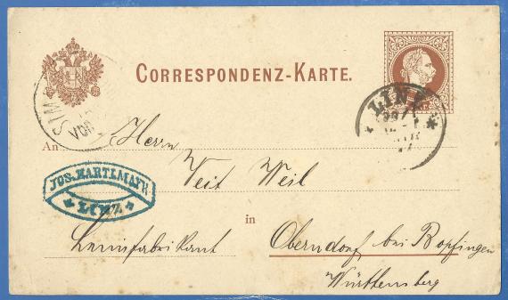 Postcard of business nature to Mr. Veit Weil, glue manufacturer