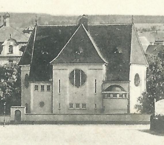 Old picture postcard of Memmingen around 1915, - synagogue - detail enlargement