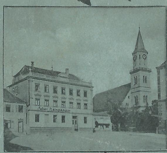 Residential and commercial building of the corset drill weaving mill Julius Reinganum around 1901, enlargement of a historical picture postcard