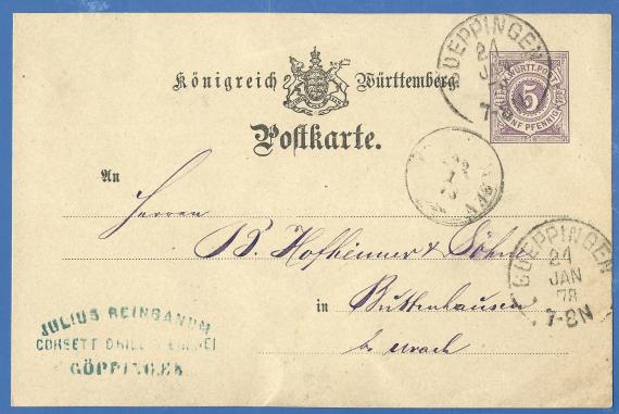 Postcard from Julius Reinganum, mailed January 24, 1878 - card front