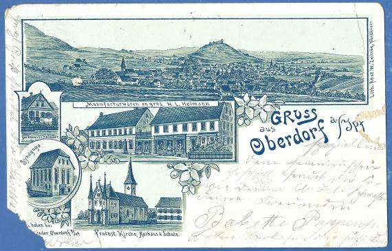 Historische Ansichtskarte „Gruss aus Oberdorf" mit mehreren Ansichten, versandt am 23. Januar 1900