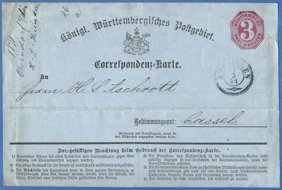 Correspondenz-Karte geschäftlicher Art von H. L. Heimann, versandt am 3. Mai 1871