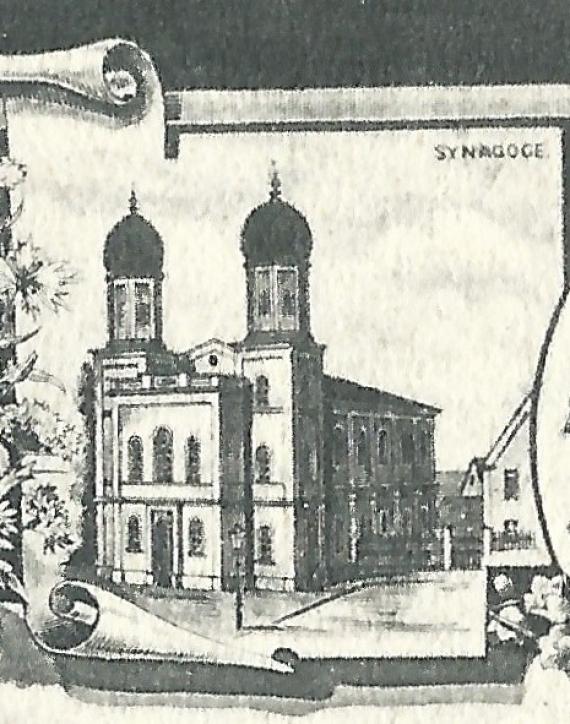 Synagoge Nördlingen - Ausschnittvergrößerung einer Ansichtskarte aus der Zeit um 1908