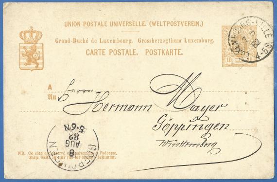 Postkarte geschäftlicher Art an Herrn Hermann Mayer, - versandt am 7. August 1882 