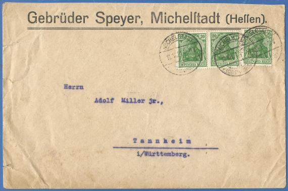 Briefumschlag der „Gebrüder Speyer" -  versandt am 11. Oktober 1921